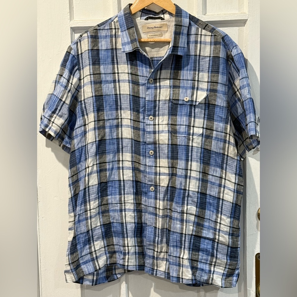 Tommy Bahama Blue and Gray Plaid Men's Shirt